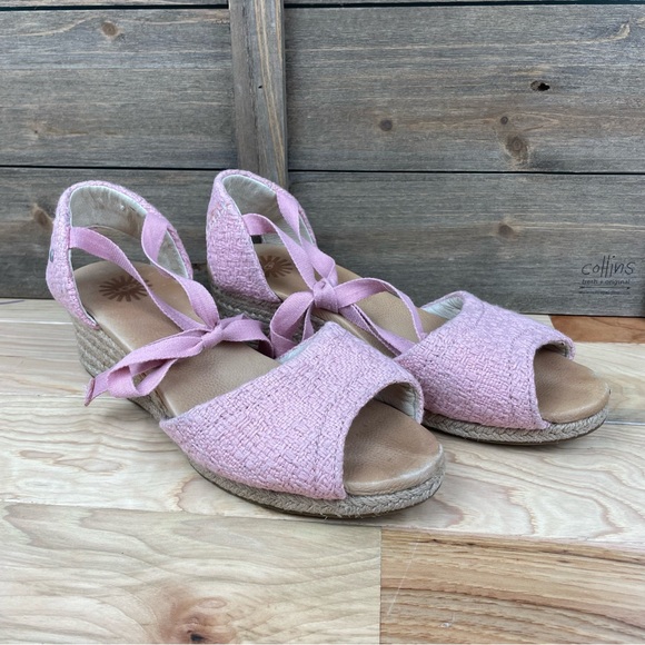 UGG Shoes - UGG Delmar Espadrille Ankle Tie Wedges Sandals Pink Platform Women’s Sz 7.5
